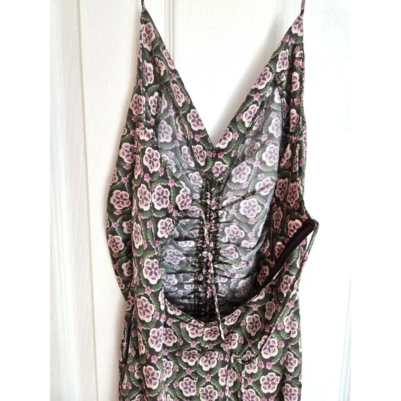 Bishop & Young S Small Adria Ruched Front Midi Pink Floral Dress Cottagecore - Picture 3 of 8